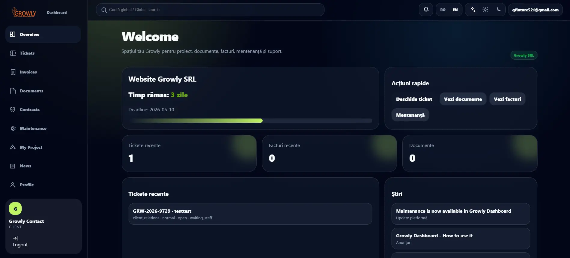 Growly dashboard in English